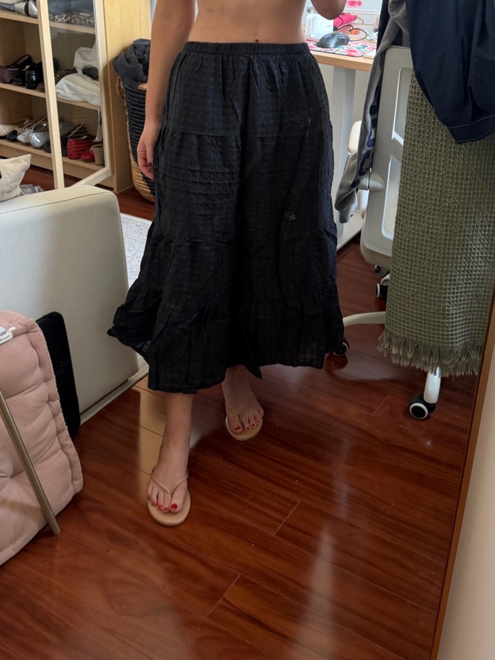 Black cotton midi skirt
